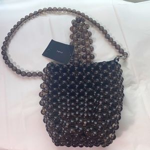 Zara grey mini beaded bucket bag, NWT, has detachable shoulder strap.